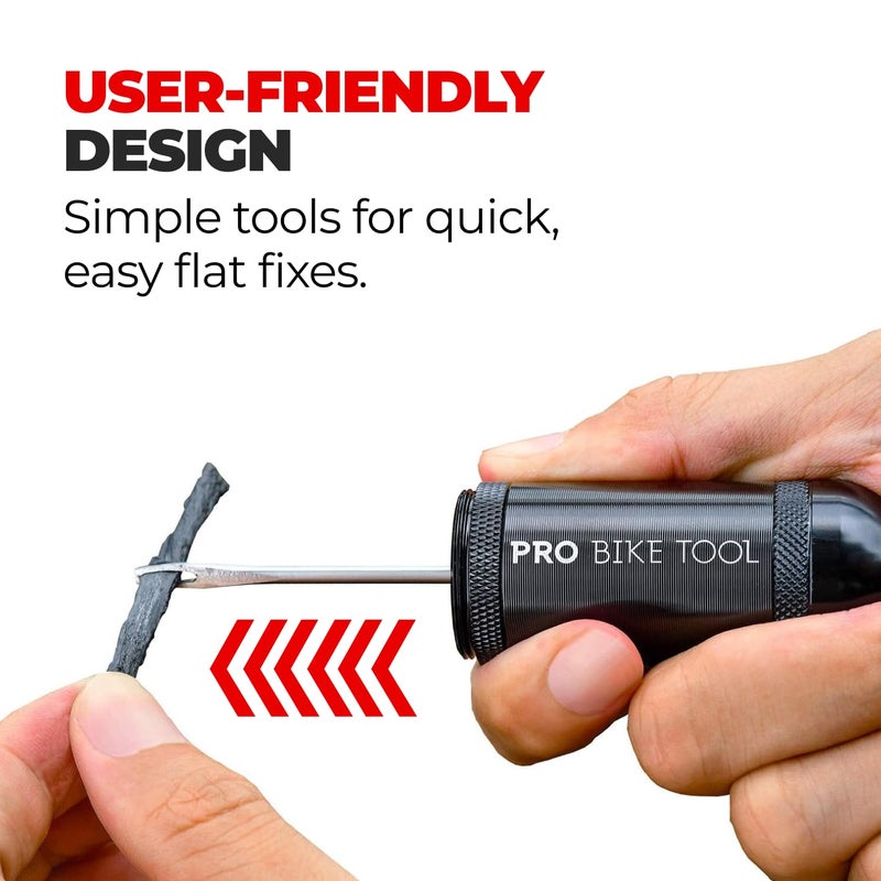 PRO Bike Tool Tubeless Bike Tyre Repair Kit â€“ for MTB and Road Bicycle Tyres â€“ Fix a Puncture or Flat, Fast â€“ Tackle Set Includes Storage Canister, Plugger Tool and Plugs - 5 Bacon and 5 Black Strips - Image 4